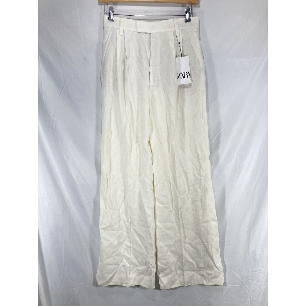 ZARA 68% LINEN BLEND Wide Leg Beige, OFF WHITE, SIZE Medium NEW